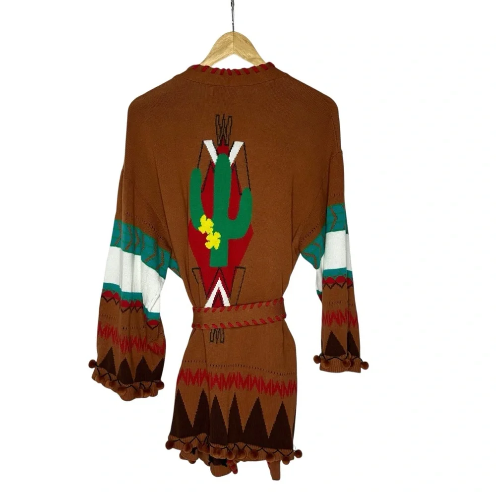 NWOT MUVEIL Western Brown multi Belted Cardigan 38 - Picture 8 of 15